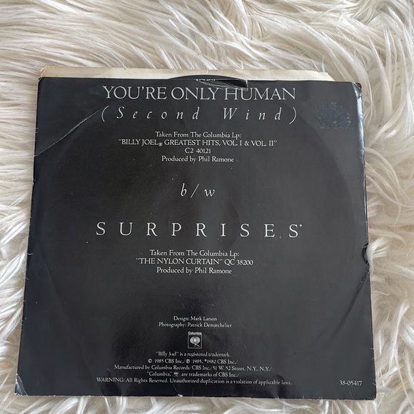 Vtg Billy Joel you’re only human second wind 45 small record in paper sleeve - Picture 3 of 17